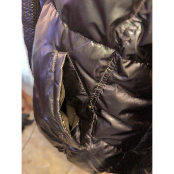 S13 NY blue metallic satin space Y2K futuristic Kylie puffer jacket - Picture 9 of 14